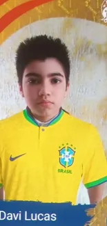 Young soccer player in Brazil jersey.