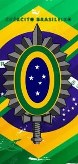 Brazilian Army emblem with flag background.