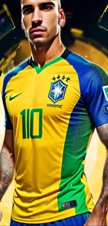 Vibrant Brazilian football jersey design for mobile wallpaper.