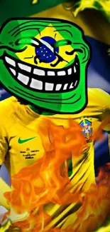 Brazilian meme art wallpaper with vibrant colors and flames.