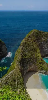 Stunning mobile phone wallpaper of a beach cliff and turquoise ocean.