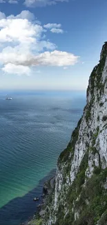 A stunning cliffside view with blue ocean below and a clear sky above.