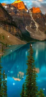 Majestic mountains with turquoise lake reflecting the peaks.