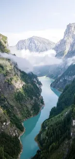 Majestic green mountains with river view.