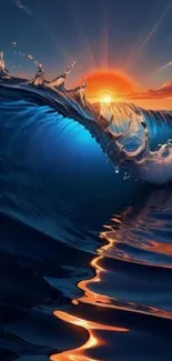 Vibrant ocean wave with sunset glow, perfect mobile wallpaper.