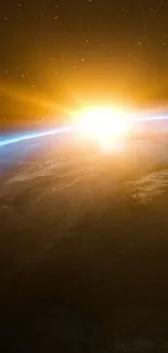 Breathtaking sunrise over Earth from space, capturing golden light on the horizon.