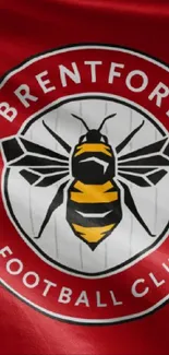 Brentford FC logo on vibrant red background.