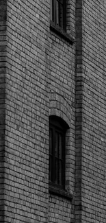 Detailed view of a gray brick wall with windows.