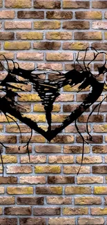 Black heart design on a rustic brick wall wallpaper.