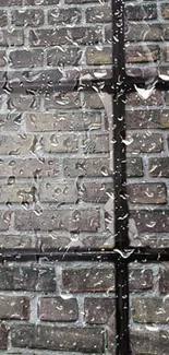 Detailed mobile wallpaper of a brick wall with raindrops on a windowpane.