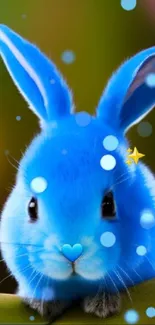 Cute blue bunny with sparkles and bubbles wallpaper.