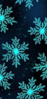 Blue snowflakes on a dark starry background.