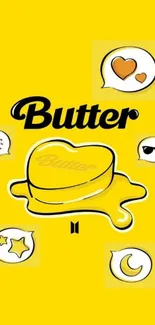 Vibrant Butter-themed wallpaper with yellow background and fun icons.