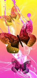 Vibrant butterfly splash on colorful gradient.