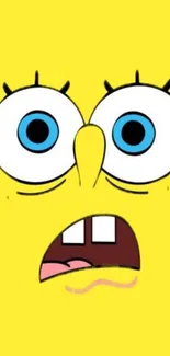 Cartoon character with surprised expression on yellow background.