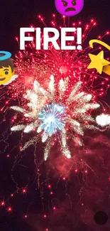 Vibrant fireworks and emojis light up the night sky.