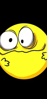 Humorous yellow emoji on a black background for mobile wallpaper.