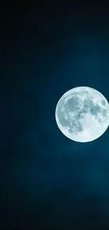 Full moon against a dark blue sky.