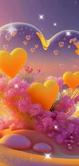 Vibrant heart-themed art wallpaper with pink and yellow hues.