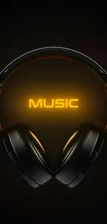 Glowing headphones with 'MUSIC' text on dark background.