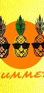 Colorful wallpaper with pineapples and sunglasses, perfect for summer.