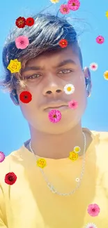 Vibrant selfie with blue sky backdrop highlighting yellow attire.