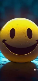 Smiley face with vibrant blue and yellow background.