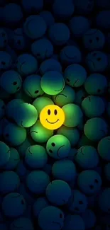 Yellow smiley face glowing in blue.