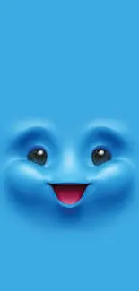 Bright blue background with a smiling face design.