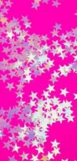 Mobile wallpaper with white stars on pink.