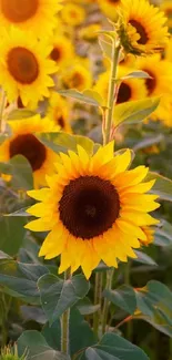 Vivid sunflower field basking in sunlight, perfect for phone wallpapers.