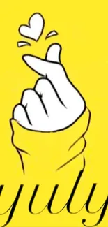 Yellow hand gesture wallpaper with hearts.