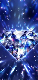 Blue sparkling diamond wallpaper with shining effects.