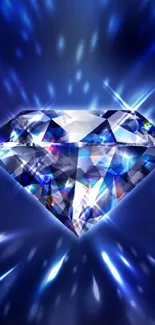 Brilliant diamond set against a vibrant blue background.