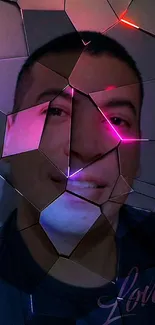 Fragmented glass design with human face reflection.