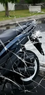 Motorcycle view with shattered glass effect.