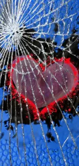 Broken heart on vivid blue background with shattered effect.