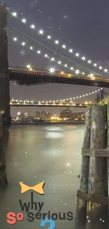 Brooklyn Bridge at night with artistic design overlay.