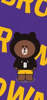 Cute cartoon bear on purple background with yellow text.