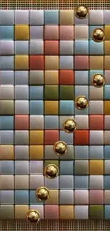 Colorful mosaic with golden spheres wallpaper