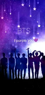 BTS galaxy silhouette with purple hues.