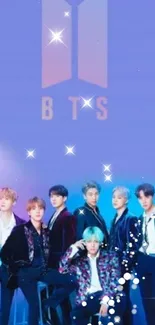 BTS group with sparkling purple background wallpaper.