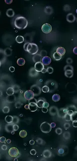 Iridescent bubbles floating on a dark background wallpaper.