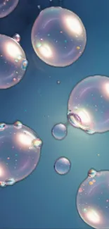 Iridescent bubbles on a blue background wallpaper.