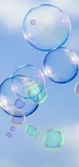 Bubbles floating gently against a blue sky backdrop.