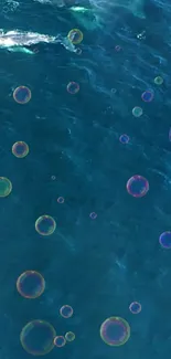 Bubbles floating over a blue ocean surface.