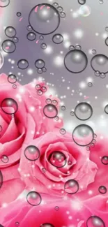 Pink rose wallpaper with bubbles and a dreamy, fantasy theme.