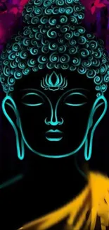 Neon glow Buddha artwork with vibrant colors.