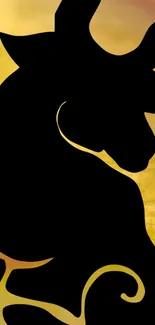 Bull silhouette on a rich golden background.