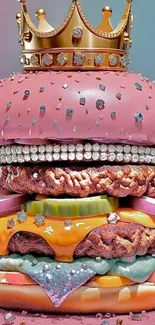 Burger crowned with gems and a royal crown.